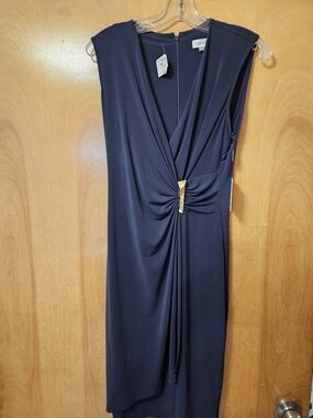 Calvin Klein Navy Sleeveless Midi Dress with Gold-Tone Accent